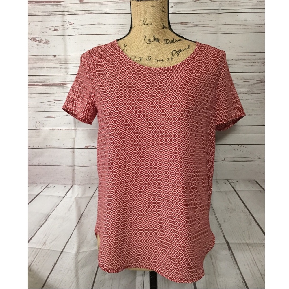 Pleione Red White SS Geometric Career Top XSP